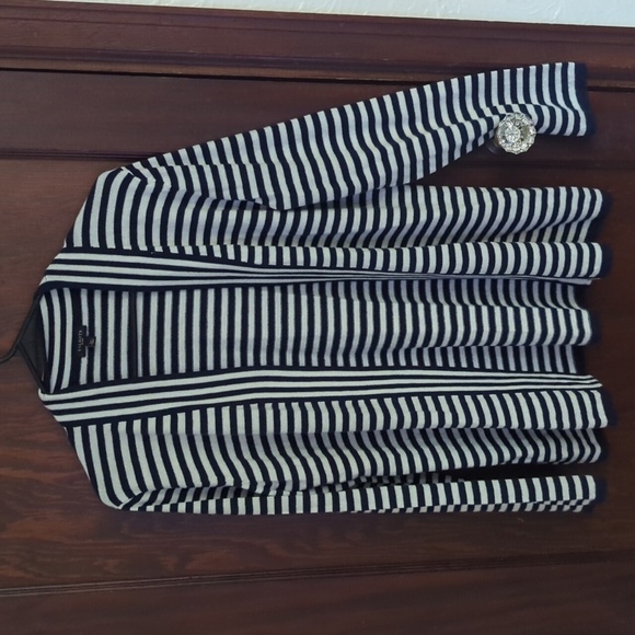 Talbots Blue & White Stripe Lambswool Blend Open Cardigan Size LP - Picture 1 of 6